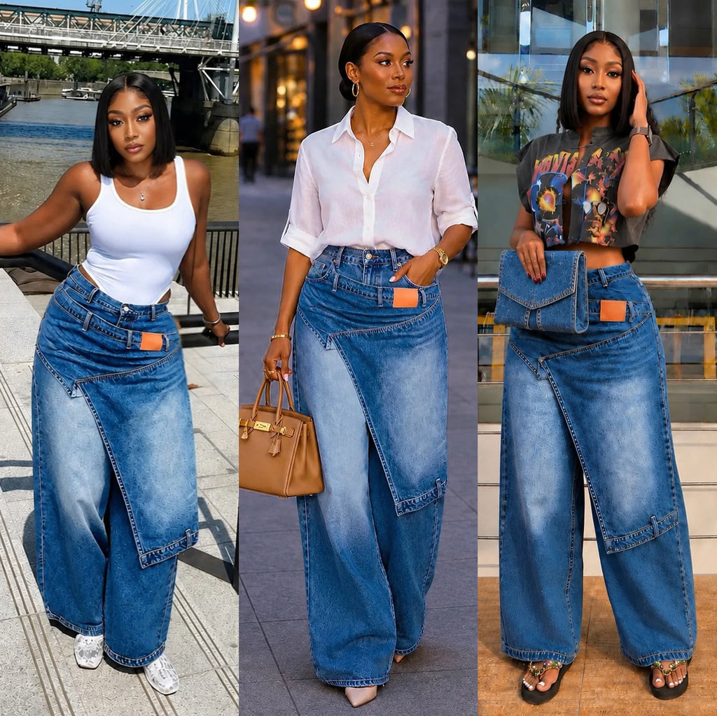 MACO Vintage Wide-Leg Denim – Elegant High-Waist Y2K Loose Jeans