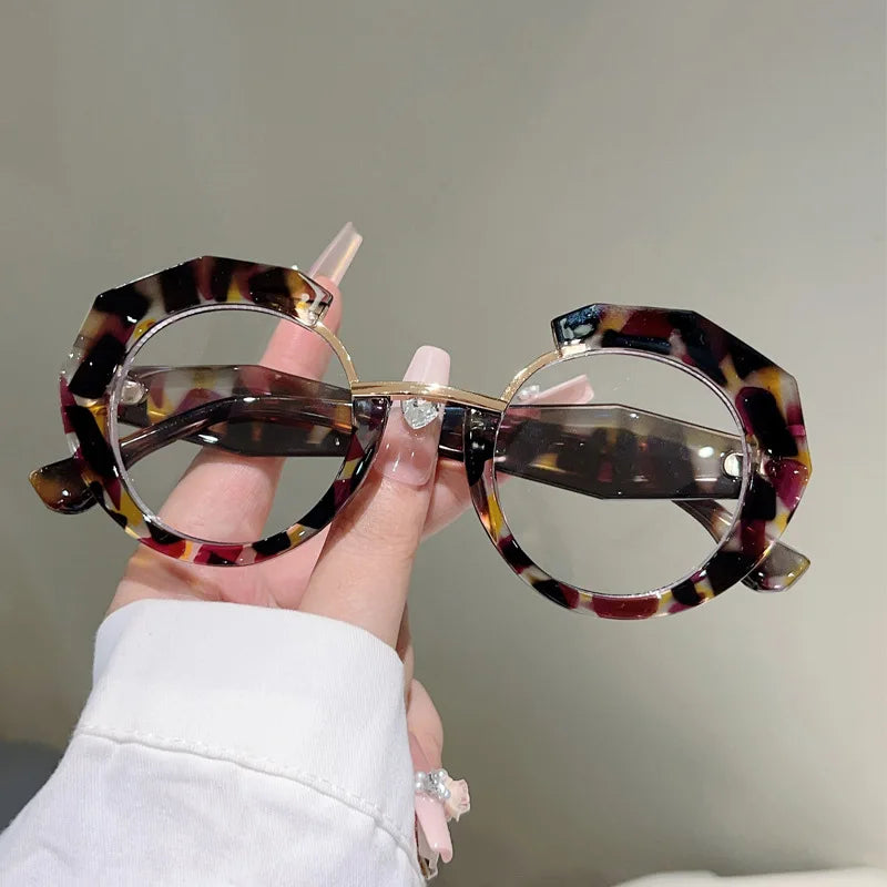 MACO Irregular Circular Reading Glasses – Anti-Blue Light Blocking Trendy Eyewear