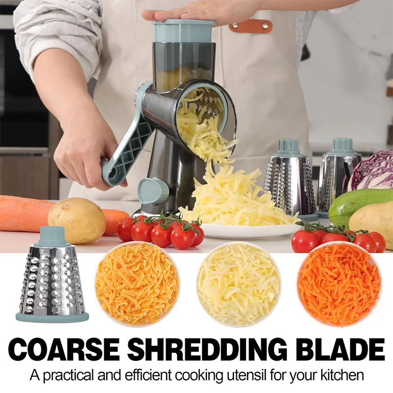 MACO Luxury 3-in-1 Rotary Cheese Grater – Multifunctional Manual Vegetable Slicer & Nut Grinder