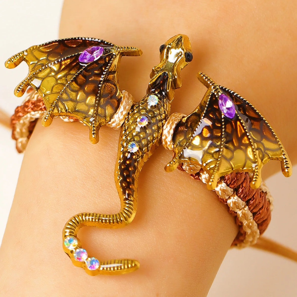MACO Punk Gothic Flying Dragon Bangle – Creative Adjustable Braided Rope Bracelet
