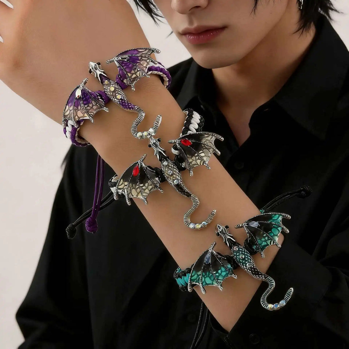 MACO Punk Gothic Flying Dragon Bangle – Creative Adjustable Braided Rope Bracelet