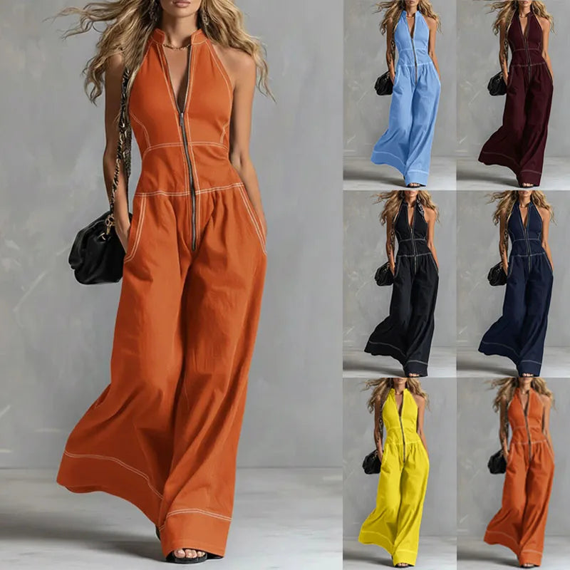 MACO Luxury Stand Collar Jumpsuit – Elegant Sleeveless Casual Office Romper