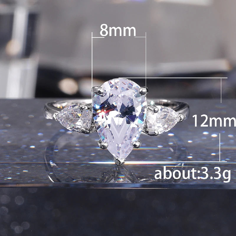 MACO Luxury Crystal Water Drop Ring – Exquisite Cubic Zirconia Engagement Bangle