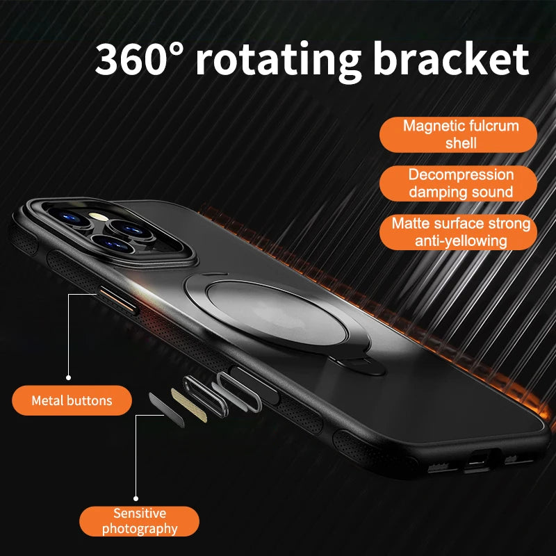 MACO Magsafe 360° Rotating Bracket Case — Heavy Duty Mechanical Kickstand Frosted Cover for iPhone 13 to 17 Pro Max & Air