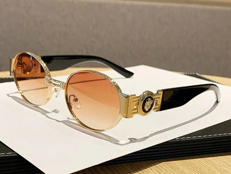 MACO Retro Oval Metal Sunglasses – Luxury Vintage Y2K Shades for Men & Women