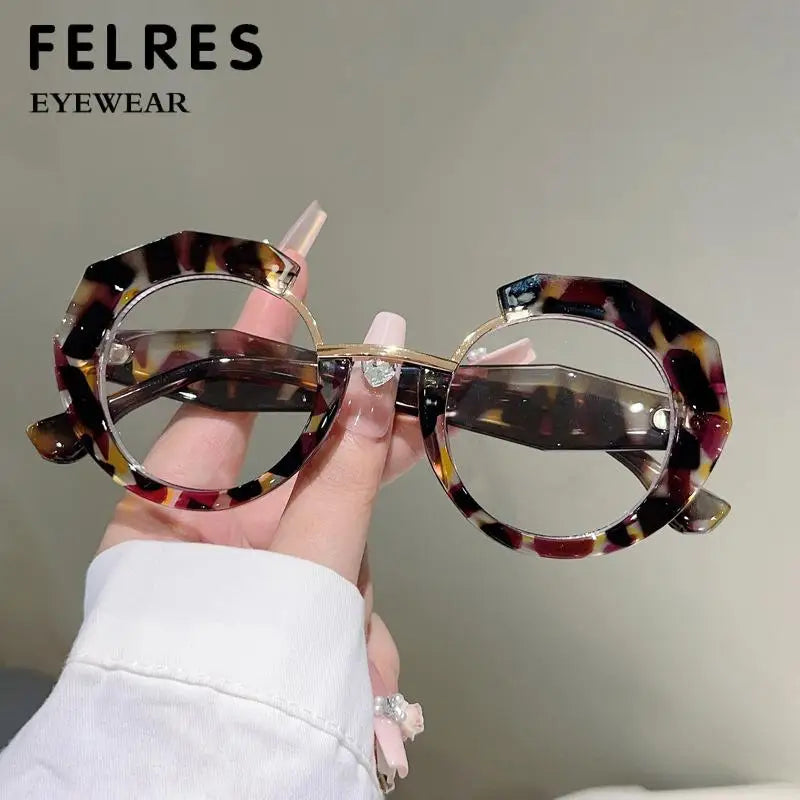 MACO Irregular Circular Reading Glasses – Anti-Blue Light Blocking Trendy Eyewear