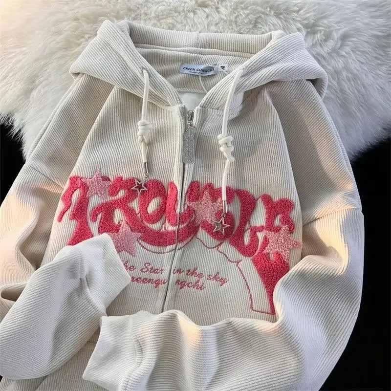 MACO Luxury Y2K Embroidery Zip-Up Hoodie – Harajuku Oversized Loose Sweatshirt Jacket