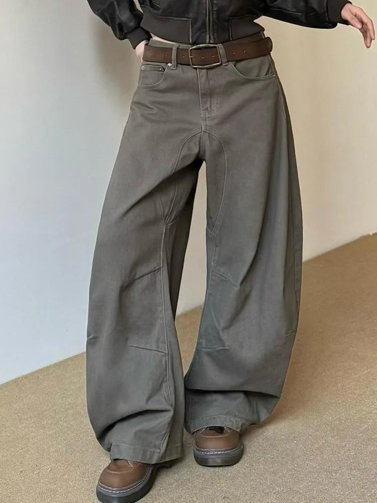 MACO Asymmetric Vintage Denim – Korean Style Wide-Leg Retro-Jeans