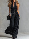 MACO Luxury Stand Collar Jumpsuit – Elegant Sleeveless Casual Office Romper