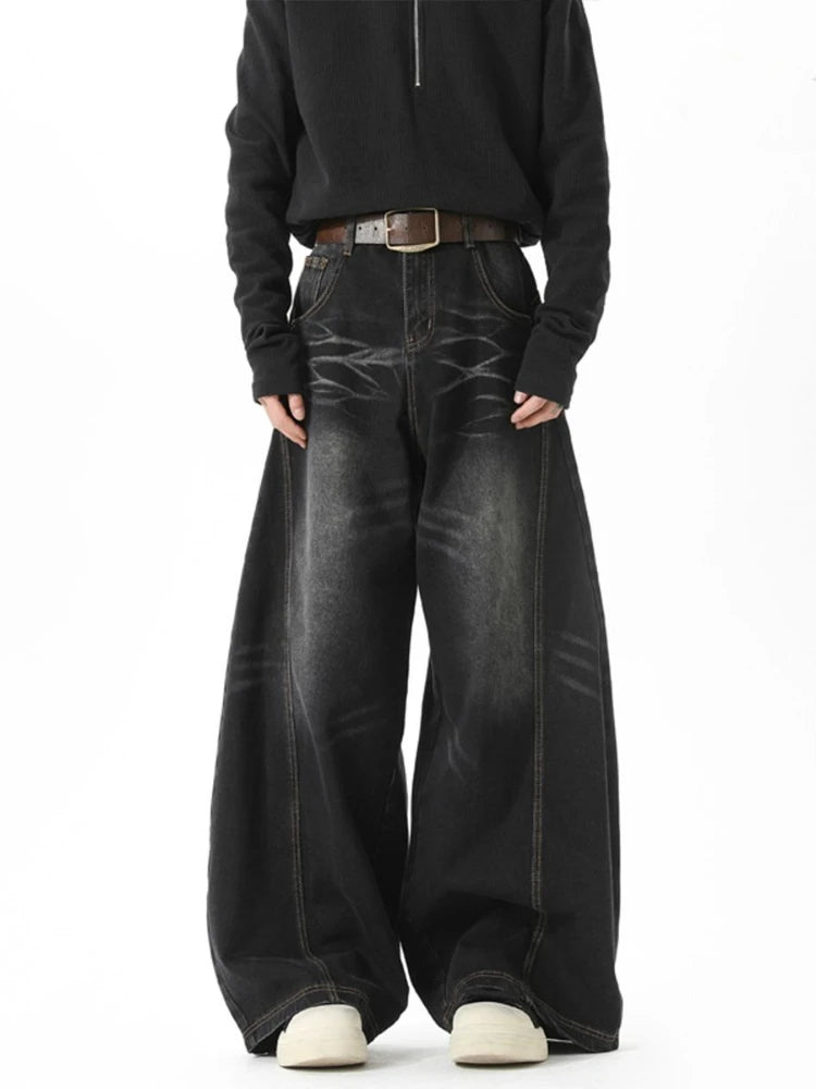 MACO Asymmetric Vintage Denim – Korean Style Wide-Leg Retro-Jeans