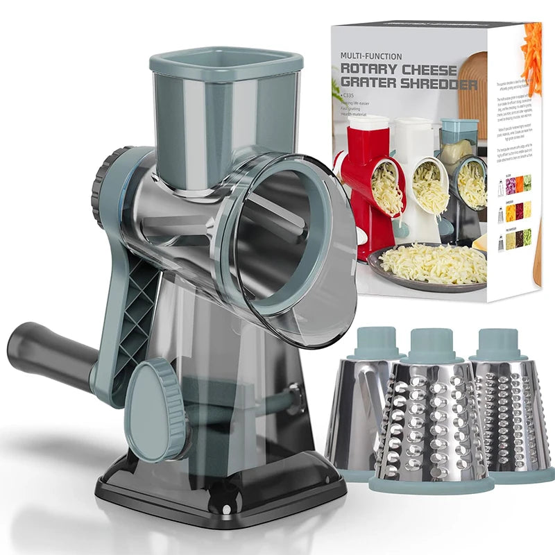 MACO Luxury 3-in-1 Rotary Cheese Grater – Multifunctional Manual Vegetable Slicer & Nut Grinder