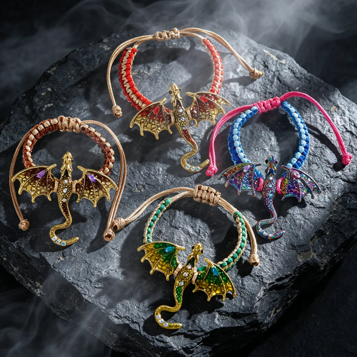 MACO Punk Gothic Flying Dragon Bangle – Creative Adjustable Braided Rope Bracelet