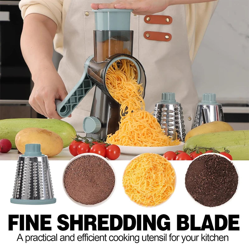 MACO Luxury 3-in-1 Rotary Cheese Grater – Multifunctional Manual Vegetable Slicer & Nut Grinder