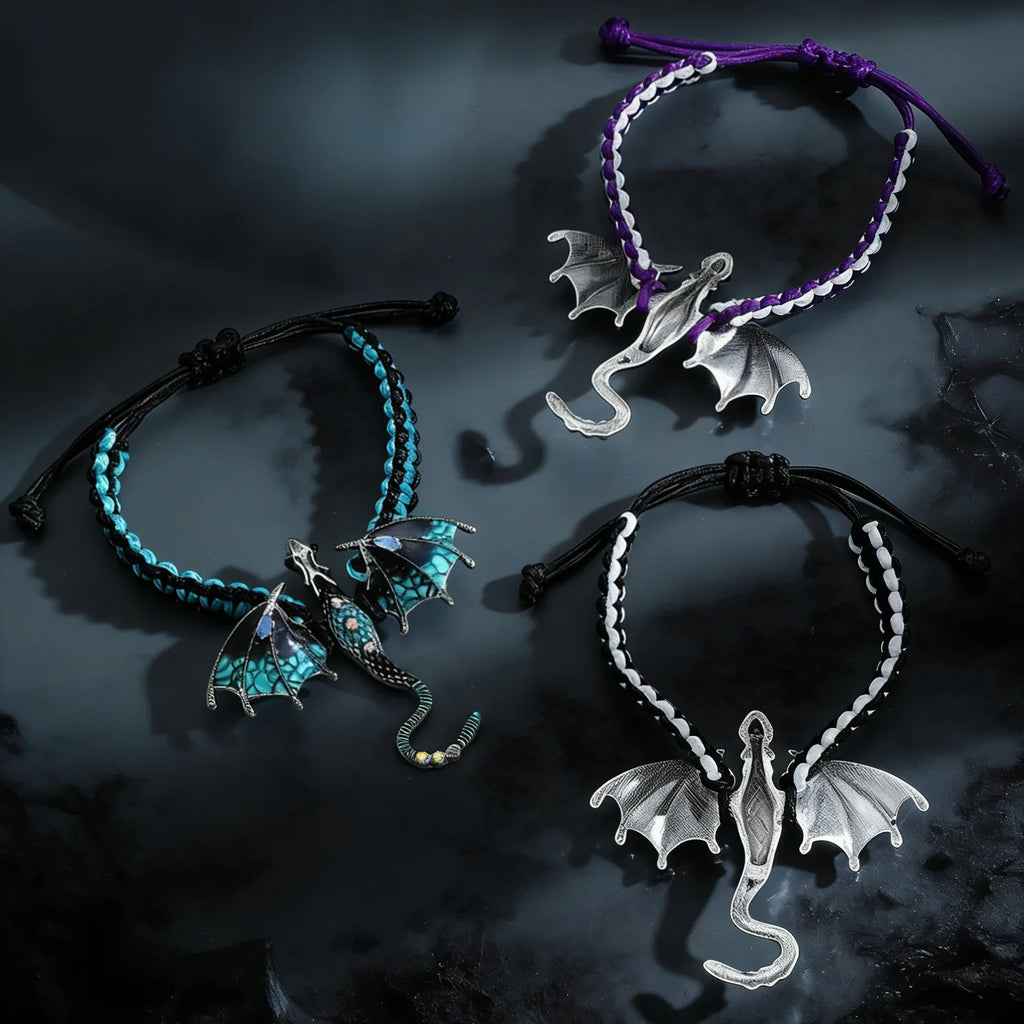 MACO Punk Gothic Flying Dragon Bangle – Creative Adjustable Braided Rope Bracelet