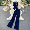 MACO Vintage Washed Denim Set – Luxury Sleeveless Waistcoat & Wide-Leg Trousers Two-Piece