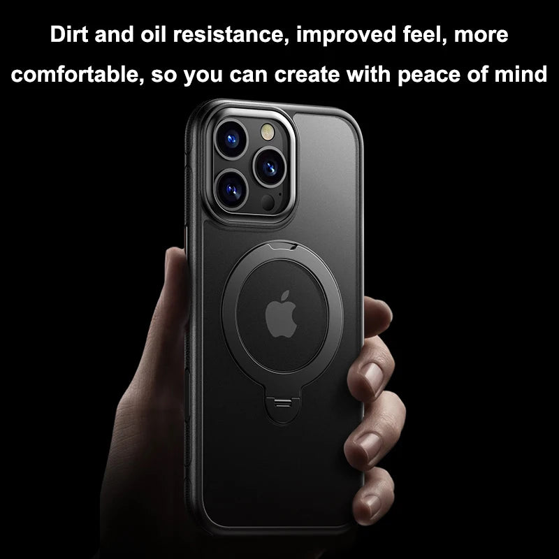 MACO Magsafe 360° Rotating Bracket Case — Heavy Duty Mechanical Kickstand Frosted Cover for iPhone 13 to 17 Pro Max & Air