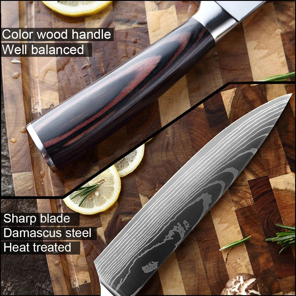 MACO 4-Teiliges Profi Chefmesser-Set — Ultra-Scharfer Edelstahl im Damast-Design