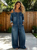 MACO Luxury Off-Shoulder Denim Jumpsuit – Wide-Leg Play- & Playsuit