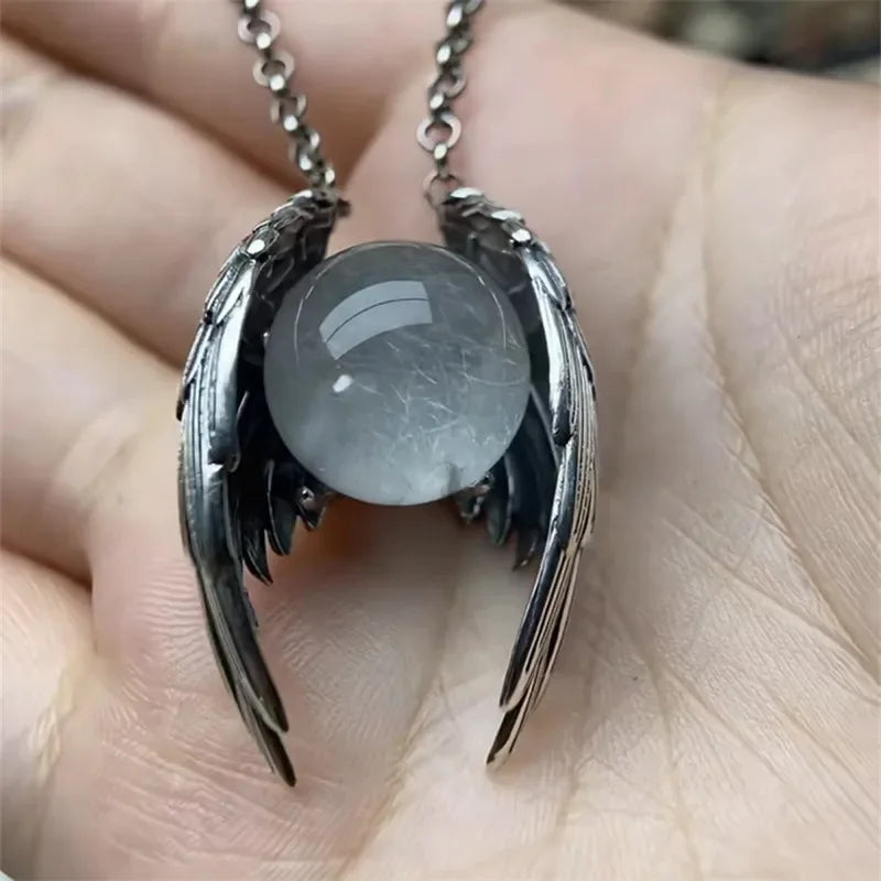 MACO Retro Ghost Wing Crystal Pendant – Vintage Personalized Angel Wing Necklace