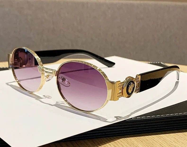 MACO Retro Oval Metal Sunglasses – Luxury Vintage Y2K Shades for Men & Women