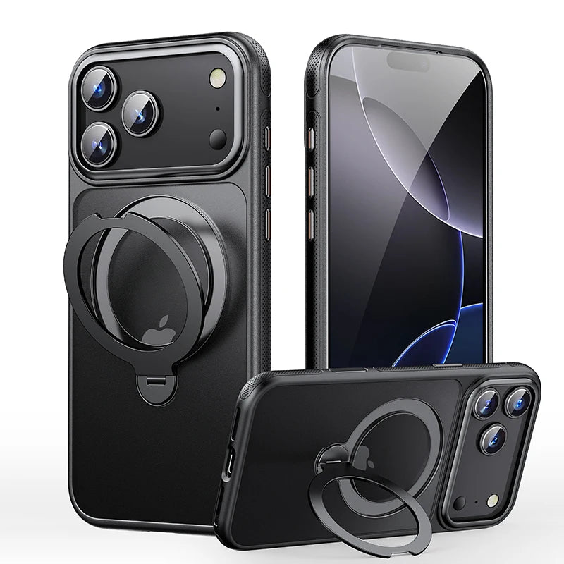 MACO Magsafe 360° Rotating Bracket Case — Heavy Duty Mechanical Kickstand Frosted Cover for iPhone 13 to 17 Pro Max & Air