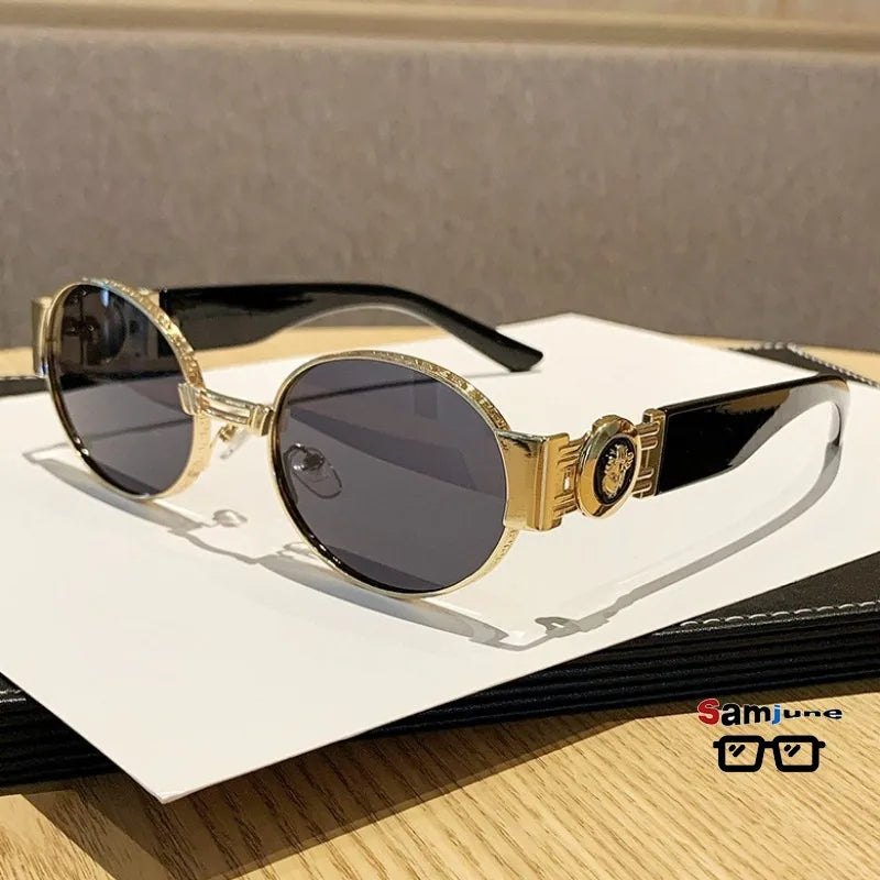 MACO Retro Oval Metal Sunglasses – Luxury Vintage Y2K Shades for Men & Women