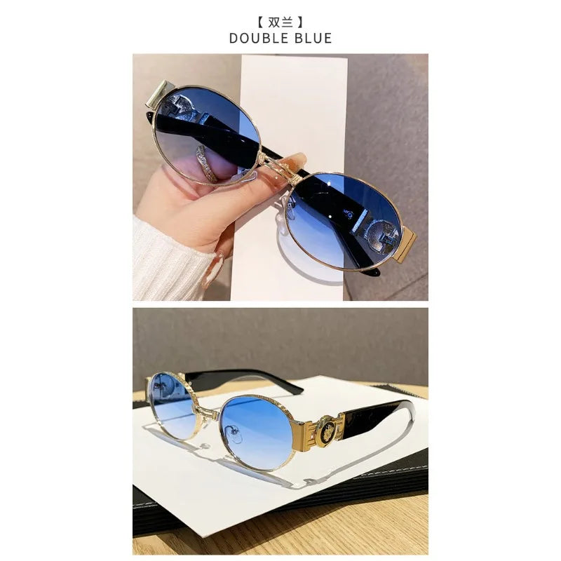 MACO Retro Oval Metal Sunglasses – Luxury Vintage Y2K Shades for Men & Women