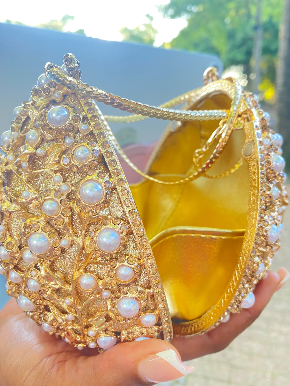 MDBODY Royal Sphere Crystal Clutch | Luxury Pearl & Rhinestone Evening Bag