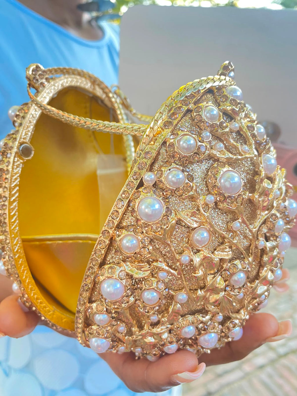 MDBODY Royal Sphere Crystal Clutch | Luxury Pearl & Rhinestone Evening Bag