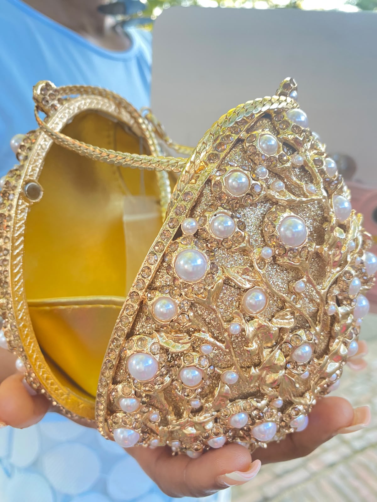 MDBODY Royal Sphere Crystal Clutch | Luxury Pearl & Rhinestone Evening Bag