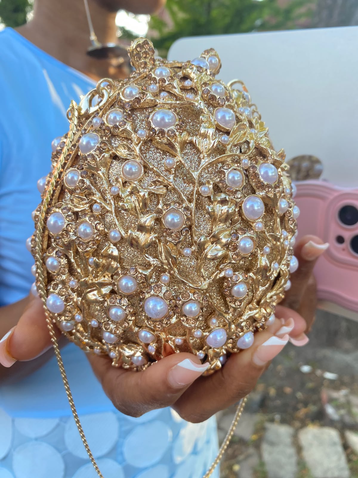 MDBODY Royal Sphere Crystal Clutch | Luxury Pearl & Rhinestone Evening Bag